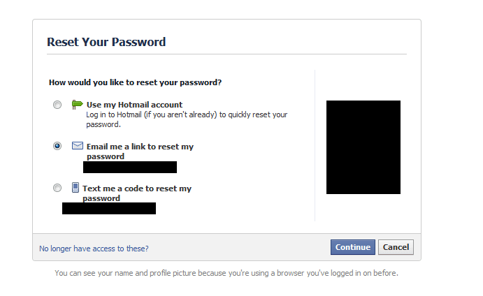 facebook password reset