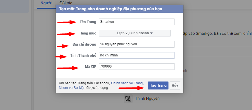 tạo mới fanpage bằng facebook business manager