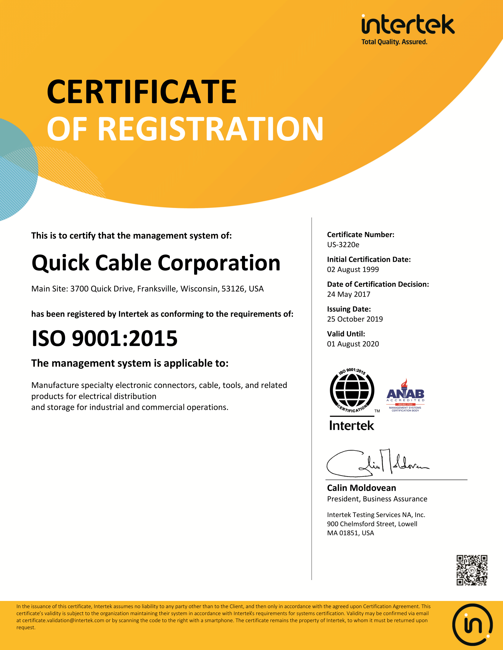 usa business certificate ios 9001